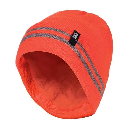 Image of HEAT HOLDERS - Mens hi vis Reflective Outdoor Winter Thermal Knitted high Visibility Turnover hat in Orange and Yellow (One Size, Hi Vis Orange)