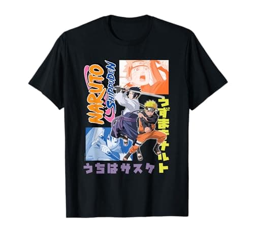 Image of Naruto Shippuden Naruto Sasuke Kanji Collage Anime T-Shirt