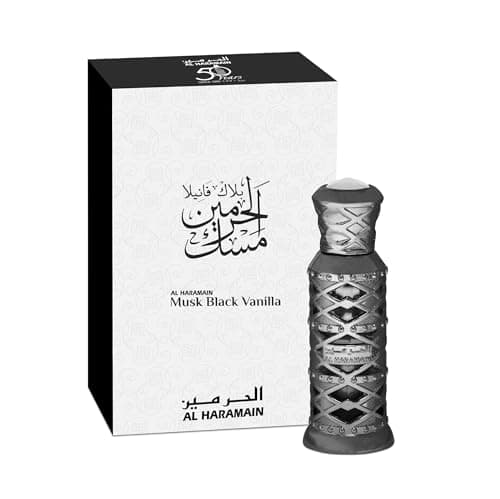 Image of Al Haramain Musk Black Vanilla Attar Oil 12ml | Luxury Arabian Unisex Perfume Oil | Amber, Vanilla, Spicy & Woody Fragrance | Concentrated Oriental Attar | Elegant Gift for Women & Men