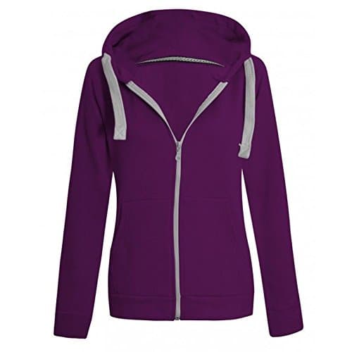 Image of Parsa Fashions Ladies Plain Zip Up Hoodie Womens Fleece Hooded Top Long Sleeves Front Pockets Soft Stretchable Comfortable (Purple/L UK-12)