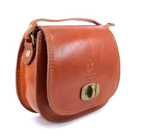 Image of LeahWard Leather Crossbody Saddle Bag with Brass Lock, Leather Crossbody Bag (Tan)