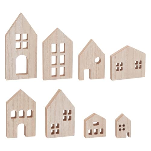 Image of OLYCRAFT 8 Piece Wooden House Blocks Blank Unfinished House Block MDF Craft Blocks Wooden Houses Craft Kit Decorative Pieces for DIY Painting Home Kitchen Office Shelf Coffee Bar Decor