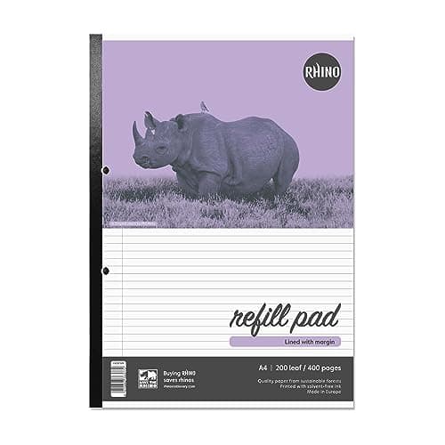 Image of RHINO A4 Refill Pad, Writing Pad, 400-Page / 6mm Lined with Margin, 1-Pack, Narrow Ruled Writing Paper, Office & School Stationery Supplies
