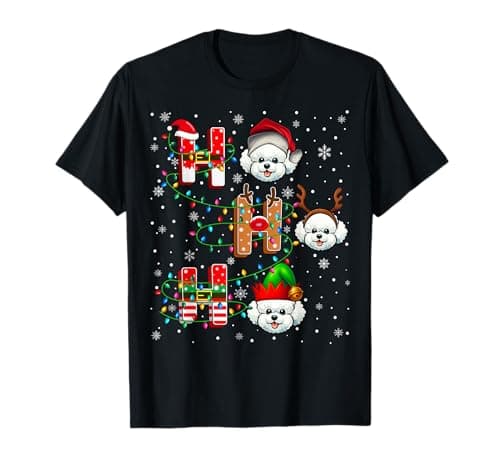Image of Ho Ho Santa Reindeer Hat Elf Matching Bichon Frise Dog Xmas T-Shirt