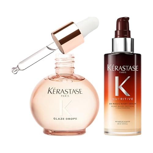 Image of Kérastase Gloss Absolu Glaze Drops Hair Oil 45ml and Nutritive 8H Magic Night Hair Serum 90ml, Anti Frizz and Overnight Nourishing Routine for Dry Hair