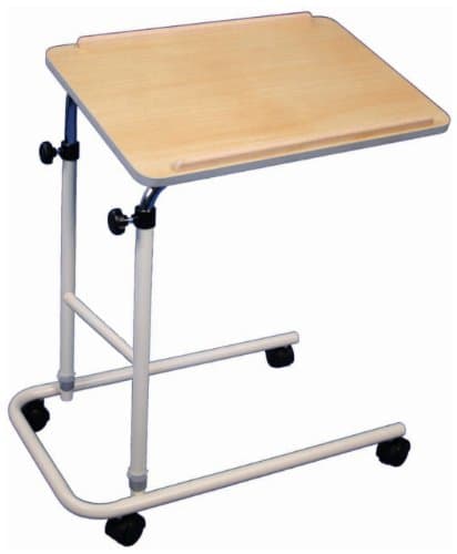 Image of Aidapt Overbed and Chair Table Desk With Hygienic Laminated Easy Clean Top, Height and Angle Adjustment For Writing, Eating, Reading and Hobbies With Easy Move Castors with Brakes.