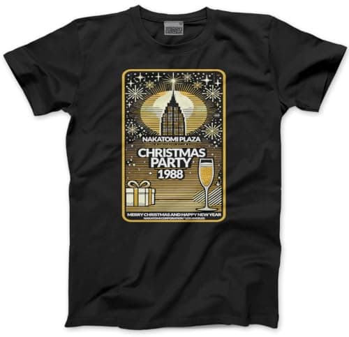 Image of HotScamp Nakatomi Plaza Christmas Party 1988 Funny Christmas - Mens Unisex T-Shirt - Office Drinks Action Movie Lovers Classic 80s Film 3XL Black