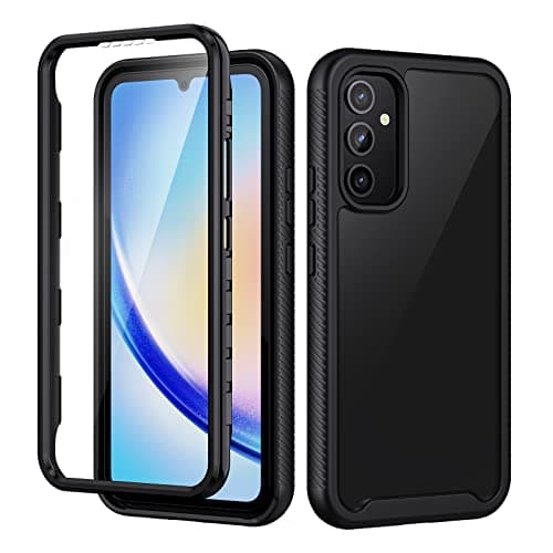 Image of seacosmo for Samsung A34 5G Case, Galaxy A34 Cover [with Screen Protector] Full Body Shockproof Protection Armour Cover Slim Fit Bumper Protective Phone Case for Samsung Galaxy A34- Black/Clear