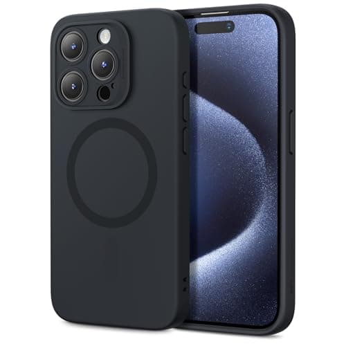 Image of ESR for iPhone 15 Pro Max Case with MagSafe, Supports Magnetic Charging, Slim Liquid Silicone Case, Shock Absorbing, Screen and Camera Protection, Cloud Series, Black