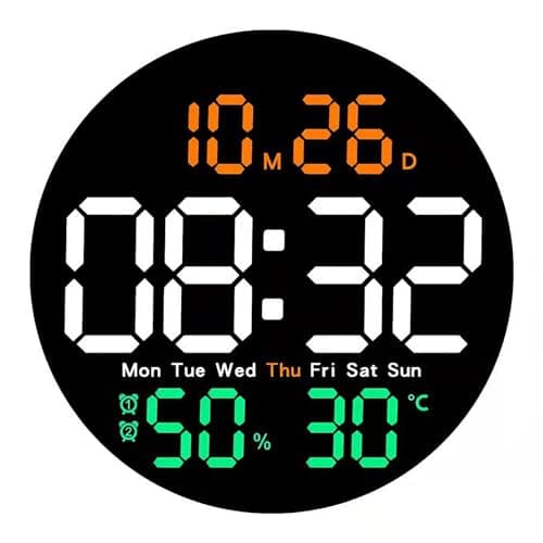 Image of 10" Digital Wall Clock - Large Led Round Digital Wall Clock with Timer, Temperature, Date and Remote Control, Brightness Adjustment, LED Electronic Display for Classroom, Bedroom, Garage, Gym(Plug in)