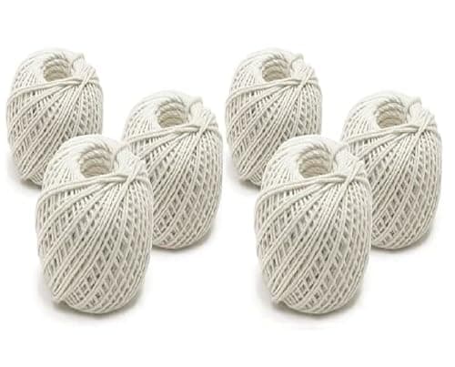 Image of eMKay® Pack of 6 Cotton String Ball 60M Per Roll (Approx) - School Art & Craft String, Kitchen Cooking String for Meat and Making Sausage - Soft Cotton Cord String for Handmade Wall Hanging DIY Craft