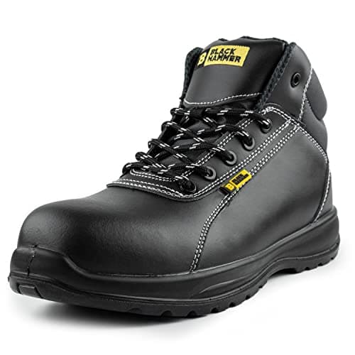 Image of Black Hammer Mens Leather Safety Boots S3 SRC Composite Toe Cap Kevlar Non Metallic Metal Free lightweight Work Shoes Ankle Hiker 1500 (7 UK)