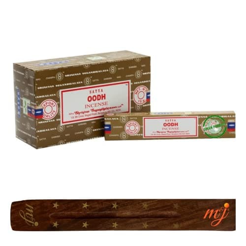 Image of Original Satya Nag Champa Oodh Incense Sticks | with M&J incense sticks holder | Full Box | for Aromatherapy, Spa, Yoga, Weddings, Meditation, Healing, Positivity and Relaxation