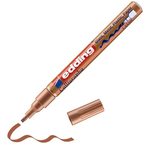 Image of edding 753 gloss paint marker calligraphy - copper - 1 paint marker - calligraphy nib 1-2.5 mm - for glass, stone, plastic, paper - waterproof, highly opaque - bullet journals, hand lettering