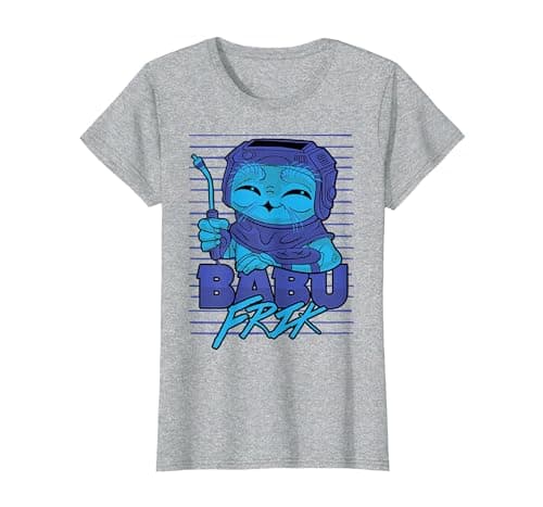 Image of Star Wars: The Rise of Skywalker Babu Frik Blue Portrait T-Shirt, Women, Heather Grey, Medium
