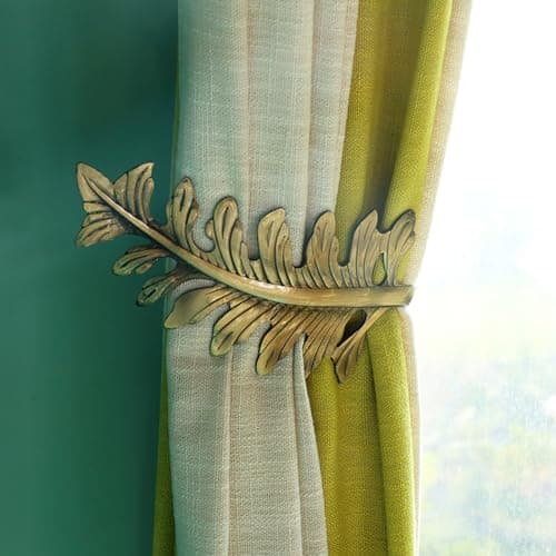 Image of MoYouno 1 Pair Rustic Curtain Holdbacks, Decorative Tiebacks Hooks, Vintage Curtain Holdback, Large Leaf Design Tie Backs, Bronze