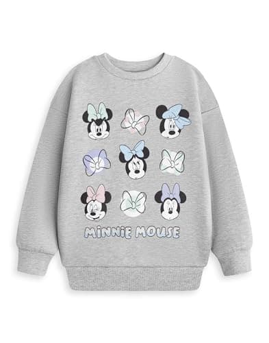 Image of Disney Minnie Mouse Girls Grey Crew Neck Sweatshirt | Long Sleeve Pull-On Jumper with Bow & Character Graphic | Kids Cartoon Streetwear Top | School Loungewear Merch - 7-8 Years