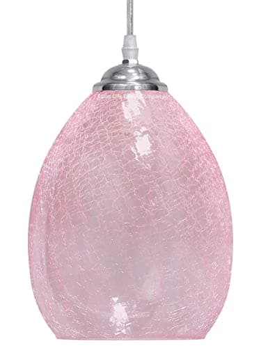 Image of Long Life Lamp Company Retro Chrome Pendant Light Fixture Pink Ceiling Light Shade Cracked Oval Glass Lampshade H3056