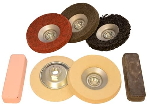 Image of Moleroda Angle Grinder Metal Polishing Kit – 5-Piece Restoration Set with M14 Thread | Abrasive Discs, Felt Pads & Compounds for Stainless Steel, Aluminum, Brass & More