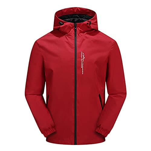 Image of Generisch _2025 Men's Outdoor Shrinkable Hooded Jacket Thin Windproof Breathable Coats Solid Running Waterproof Top Men's Satin Coat, red, 3XL