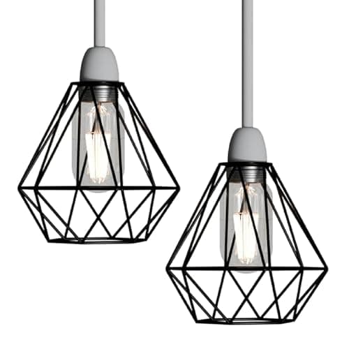 Image of 2 Pack of Black Ceiling Light Wire Basket Metal Basket Pendant Lighting Ceiling Light Shade, Ceiling Fitting Light & Industrial Style Light for Indoor Pendant Light Shade lamp Shade (2 Pack - Black)