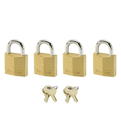 Image of Master Lock Small Padlocks (Key) (Keyed Alike) 120EURQNOP - Best Used for Backpacks, Luggage, Computer Bags, Locker, Gym and More, Gold, 3,4 cm x 2 cm x 1 cm, (Family Pack of 4)