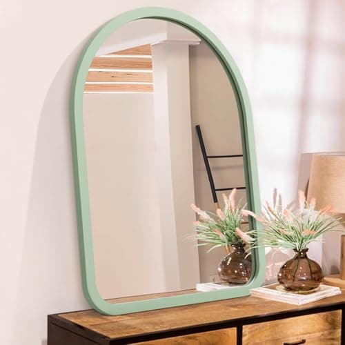 Image of HLFMVWE Arch Mirror Wooden Framed Vintage Rustic Farmhouse Vanity Mirrors Decor Bathroom Bedroom Entryway Hallway Living Room New Home 14"×10"