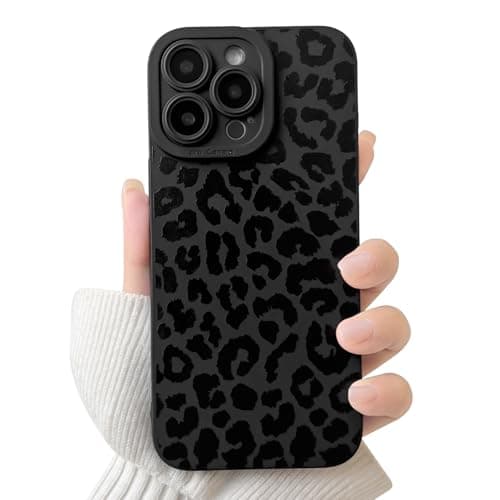 Image of NITITOP Compatible with iPhone 12 Pro Max Case Cute Leopard Print Cheetah Pattern for Women Girls Men Boys Aesthetic Full Camera Soft Shockproof Anti-Scratch Protective Phone Cover - Black