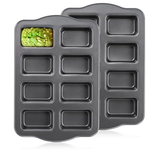 Image of Lawei 2 Pack Mini Loaf Pan - 8 Cavity Non-Stick Mini Loaf Baking Tin Brownie Cake Pan Bread Pans Carbon Steel Baking Pan