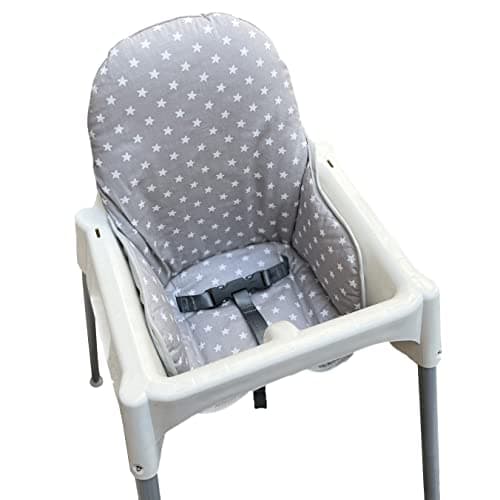 Image of ZARPMA Cotton Seat Covers Compatible for IKEA Antilop Highchair, Surface and Padded Foldable Baby Highchair Cover for Child Chair Cushion (Grey Star)