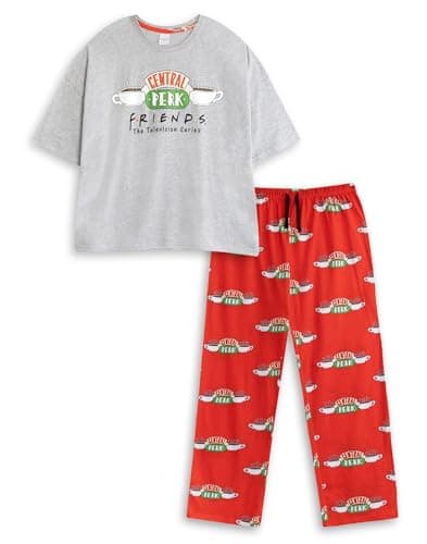 Image of FRIENDS Central Perk Womens Grey Short Sleeve Long Leg Pyjama Set | Retro Loungewear for Sleepwear & Relaxation | Solid Design with Logo | TV Show Merchandise Merch - Small