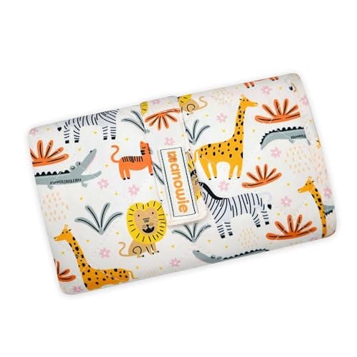 Image of manowie® Portable Baby Changing Mat – Foldable Waterproof Travel Mat for Newborns | Compact Changing Bag | Pram & Nappy Bag | Safari Animals