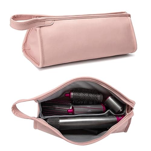 Image of CECOMBINE PU Leather Travel Case Carrying Case Storage Bag Protective Case for Dyson Supersonic Hair Dryer, Portable Waterproof Dustproof Storage Bag Organizer for Dyson Airwrap Styler (Pink)