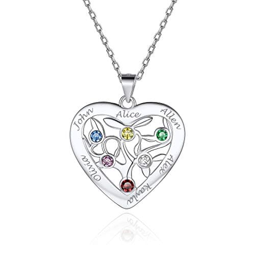 Image of Custom4U Personalised Sterling Silver Necklace-Engraved 7 Names Pendant-Silver Tree of Life Chain for Family-Gifts for Mum Birthday Christmas