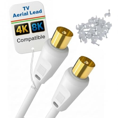 Image of Reulin 4M Long Slim TV Aerial Cable Lead MALE to MALE Antenna Coaxial Wire 3C2V RF Coax Compatible With 4K 8K TVs Signal Amplifiers Y Splitter Wall Socket Booster Sky Box - 4 Metres
