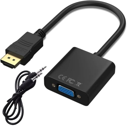 Image of HDMI to VGA Adapter with Audio, 1080p HDMI Male to VGA Female Converter with 3.5mm Audio Jack – Supports Laptop, PC, Monitor, Projector, HDTV, & Display Devices