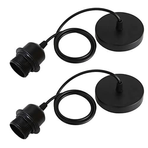 Image of 2 Pack Ceiling Pendant Light Fitting, E27 Lamp Holder, with Lock Ring for Shade, with 100CM Adjustable Cable, Flex Cable Ceiling Rose, Industrial Style Ceiling Pendant Fitting(Black)