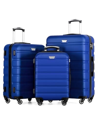 Image of COOLIFE 3 Piece Luggage Set for Family Travel, Overseas Travel, ABS+PC, Lightweight Durable Suitcase with 360°Rubber Spinner Wheels, YKK Zipper, Telescopic Handle, TSA Lock, Navy Blue