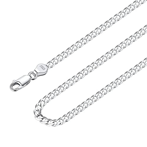 Image of Suplight 925 Sterling Silver Flat Curb Chain Necklace for Men 26 Inch 3mm Mens Silver Link Chain Solid Durable Sterling Silver Necklace Gift for Husband Boyfriend Father