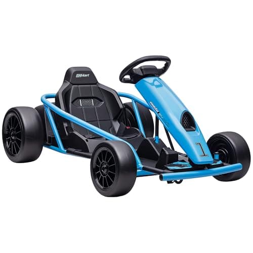 Image of HOMCOM 24V Electric Go Kart for Kids, Ride-On Racing Go Kart with Drift Mode, Slow Start, Music, Horn Honking and Seat Belt, Max Speed 16km/h, for 8-12 Years Old, Blue
