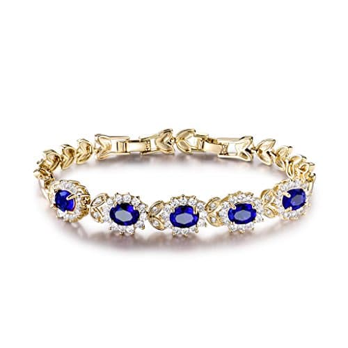 Image of GULICX Blue Cubic Zirconia Crystal Gold Electroplated Red Bridal Link Statement Bracelet for Women