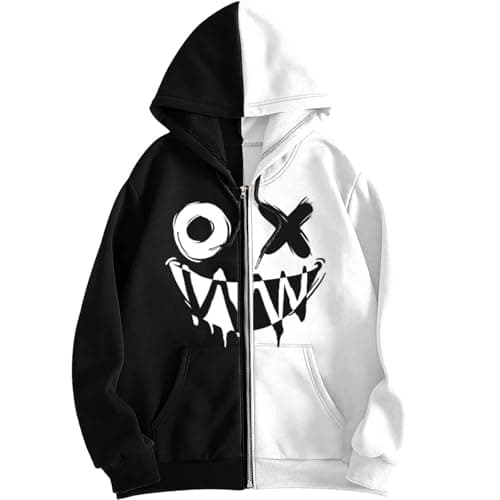 Image of Generisch Hoodie Red Men's Hoodie Gothic Graphic Old Baggy Fleece Jacket 90s Punk Streetwear Sweatshirt Men's with Print, White, S
