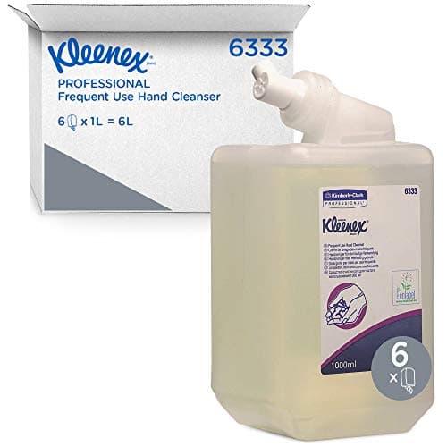 Image of Kleenex 6333 Frequent Use Hand Cleanser, Clear/Fragrance-Free Soap for Sensitive Skin, pH Balanced, Dermatologically Tested, 6 x 1L Refill Cassettes (6L Total)