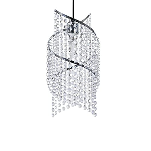Image of Innoteck Spiral Droplet Ceiling Pendant Light Shade – Chrome Frame with Acrylic Crystals – Decorative Lampshade for Living Room, Bedroom, Dining Room & Hallway – E27 to B22 Adaptor