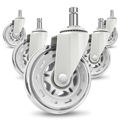 Image of COSYLAND Office Chair Castors - Set of 5 Replacement Rubber Wheels - Heavy-Duty Rollers for Office Chair, Noise Free, Fits 98% Chairs, for All Floors (White)