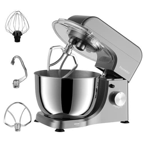 Image of Parmedu Electric Kitchen Stand Mixer: 1000W 8-Speed Compact Tilt-Head Household Food Mixer - 4.5L 304 Stainless Steel Bowl with Cover & Egg Whisk & Dishwasher Safe Dough Hook & Flat Beater