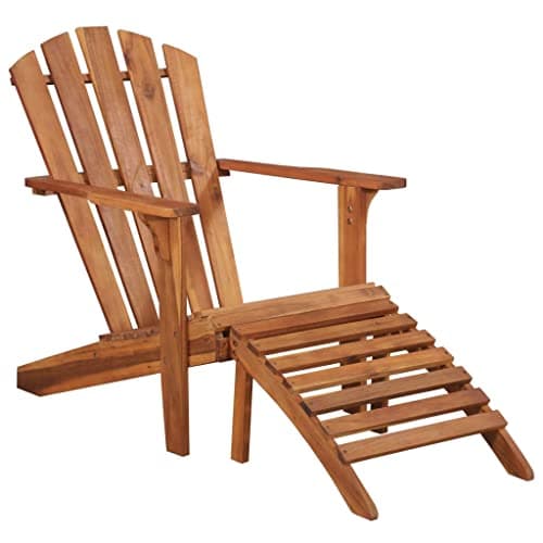 Image of vidaXL Solid Acacia Wood Adirondack Chair with Footrest - Brown, Ergonomic Design for Patio, Garden, Deck Relaxation