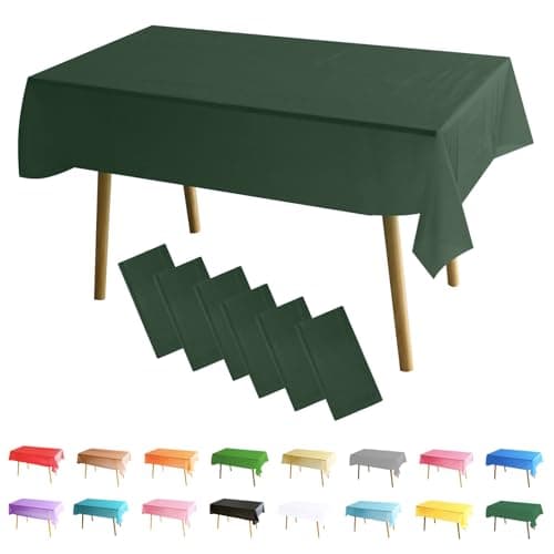 Image of MOMAHUA 6 Pack Christmas Green Table Cloth Party Tablecloths, 137x274cm Rectangle Table Covers, Large Wipe Clean Plastic Tablecloth Party for Picnic, Baby Shower, Halloween Party, Xmas Table Décor