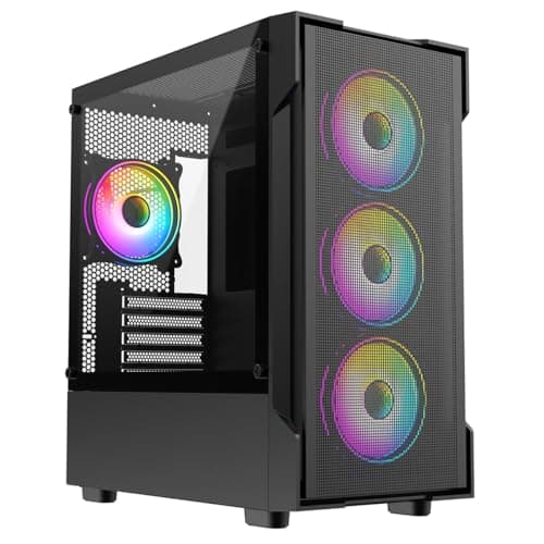 Image of CiT Tornado Gaming PC Case – Micro-ATX Computer Case - Mesh Front Intake Panel - 4 x 120mm ARGB Fans Included - AIO Support - USB 3.0, 2x USB 2.0 - HD Audio/Mic | Black