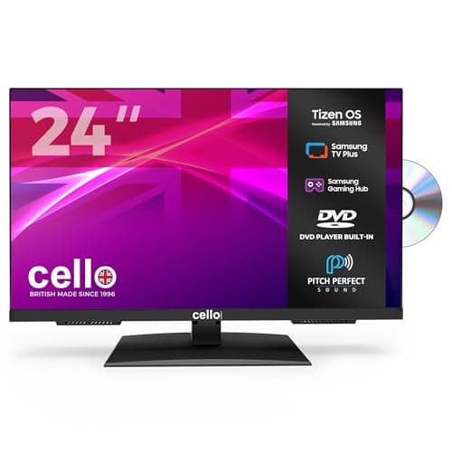 Image of Cello C2426TZF 24-inch Tizen OS Smart LED TV/DVD, By Samsung, Gaming Hub, Pitch Perfect Speakers, Netflix, Bluetooth, UK Made, Ideal for Kitchen, Bedroom & Small Spaces